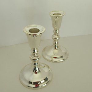 New and Vintage Pair of Candle Holder from Japan Tarnish Resistant Silver Tone